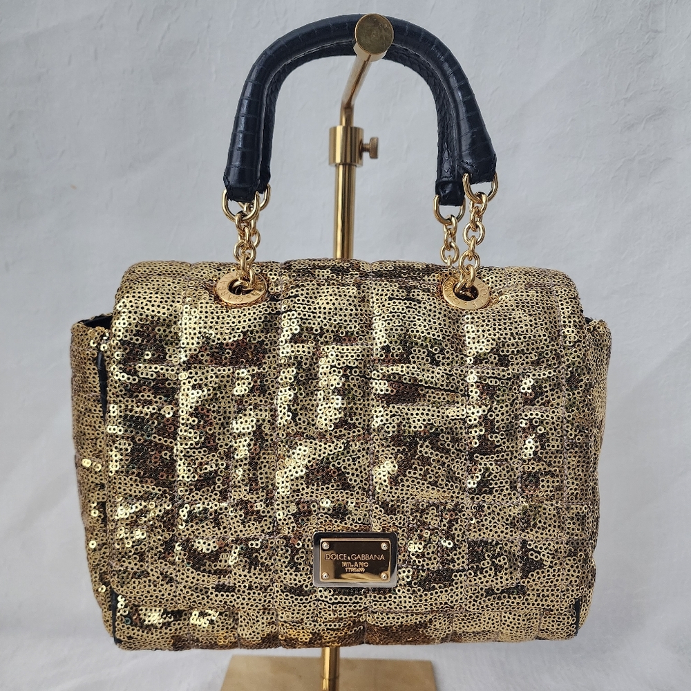 Dolce & Gabbana Gold Sequin Satchel